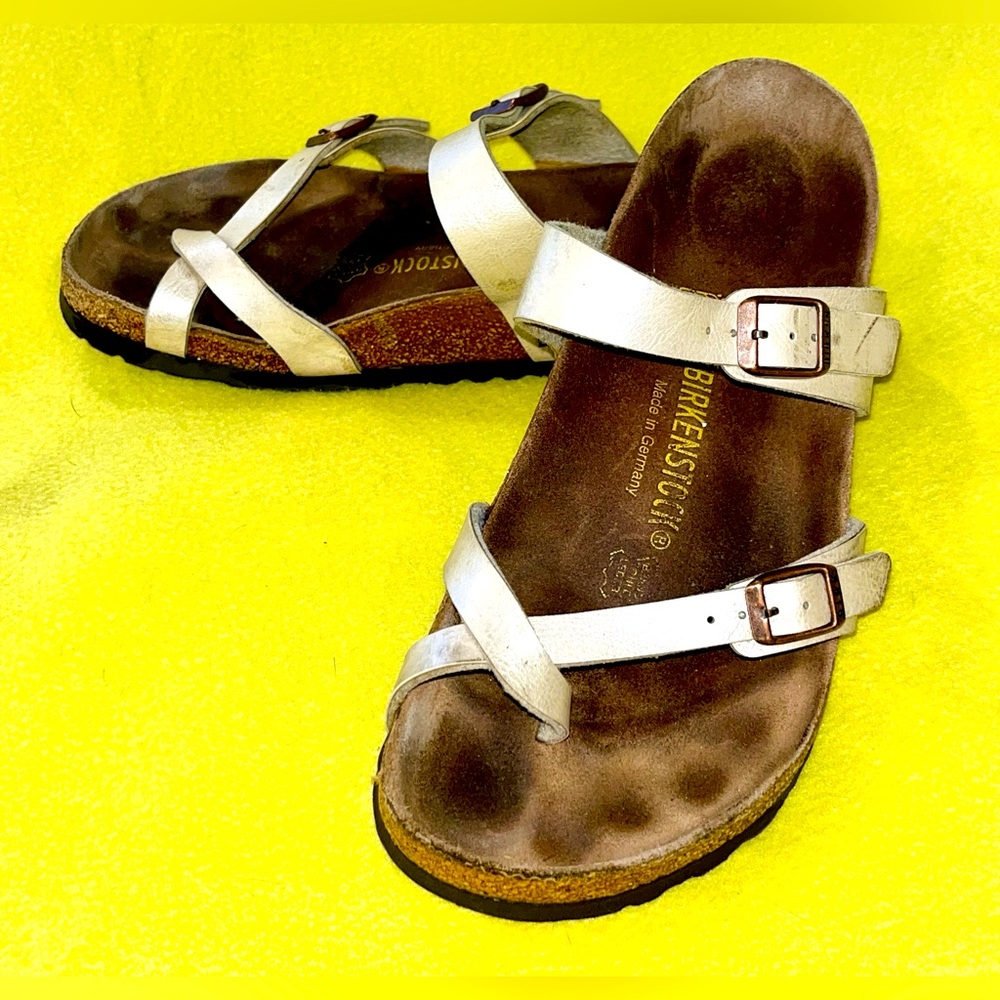 Birkenstock Mayari Adjustable Buckle Criss-Cross Sandals Cream Women’s 9 40 VGC